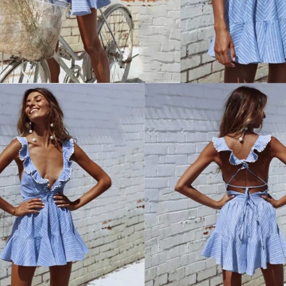 Blue low cut dress